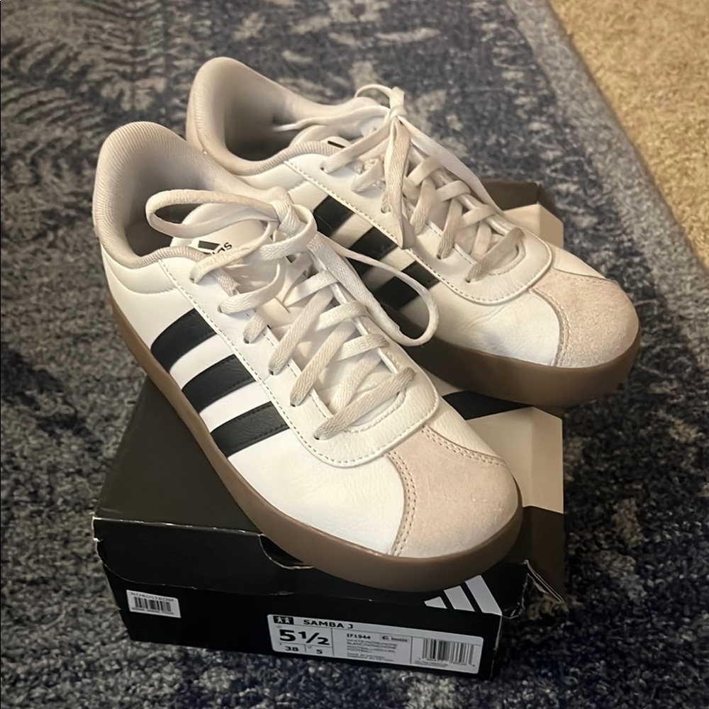 Adidas Samba J White Sneakers with Black Stripes